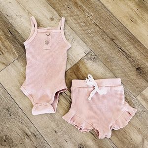 Ribbed and Ruffled Blue Long Sleeve Pant Set